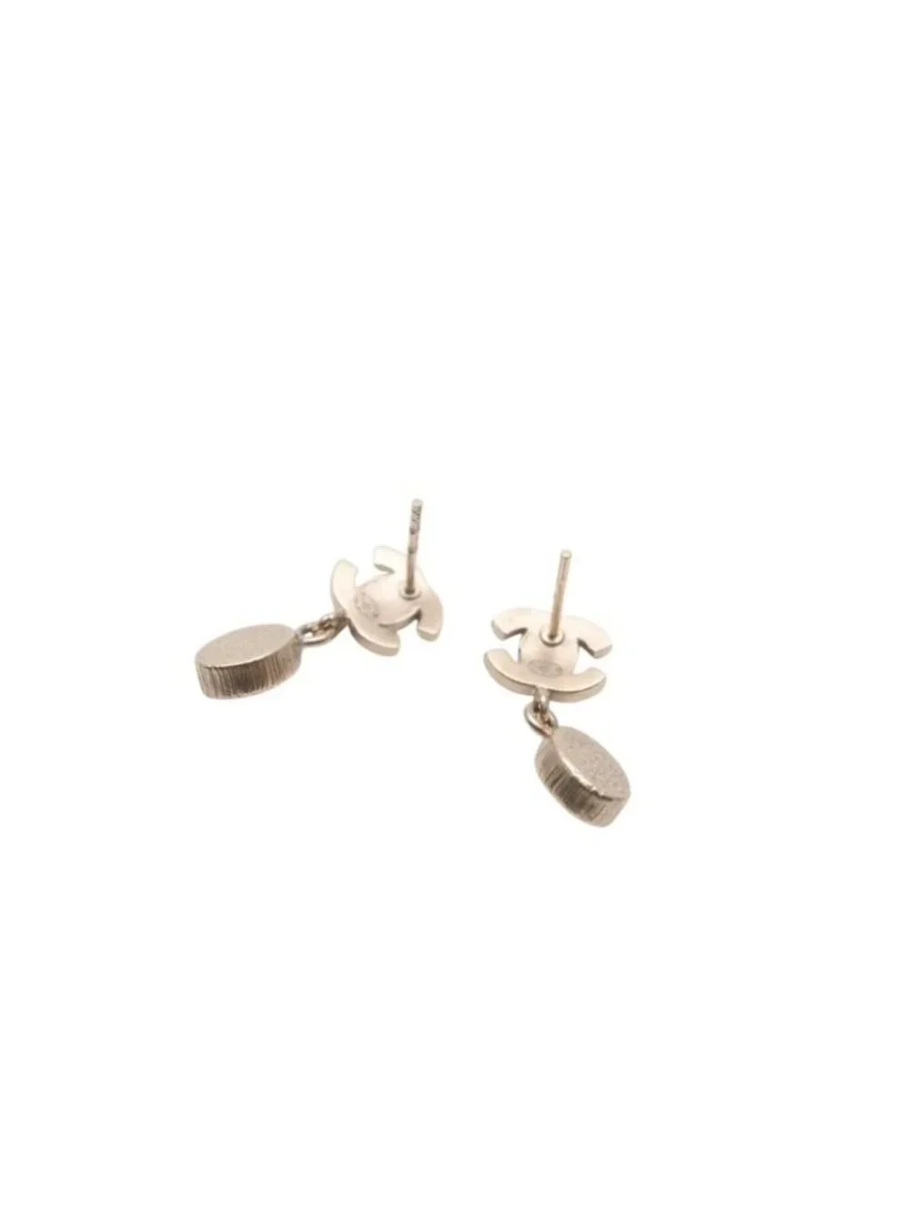 Chanel CC Logo Drop Earrings Dangle 09 Metal Rhinestone Silver